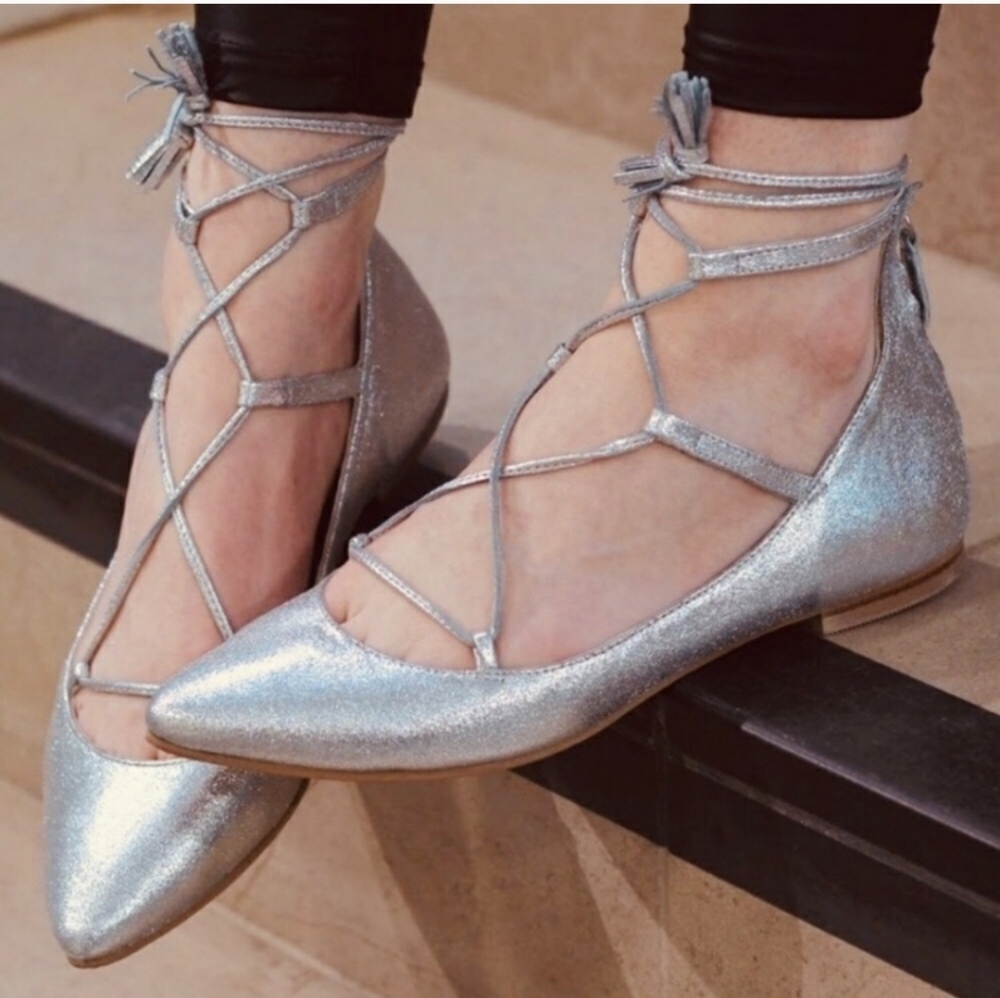 Boden D'orsay Silver Metalic Lace Up Flats 39